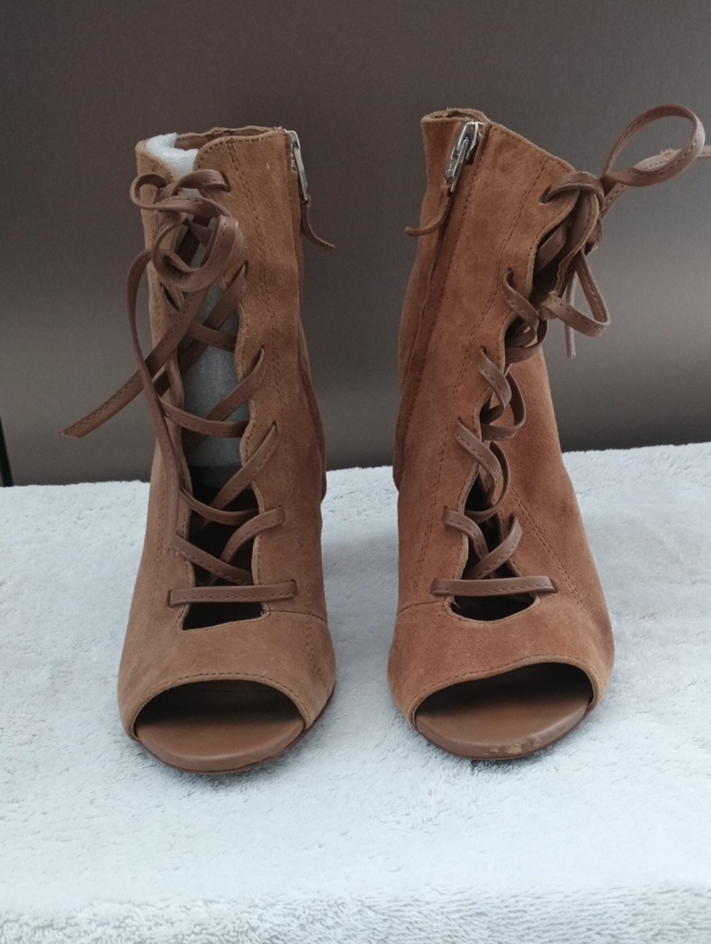 Circus by Sam Edelman Brown Suede Lace-Up Peep-Toe Sandals